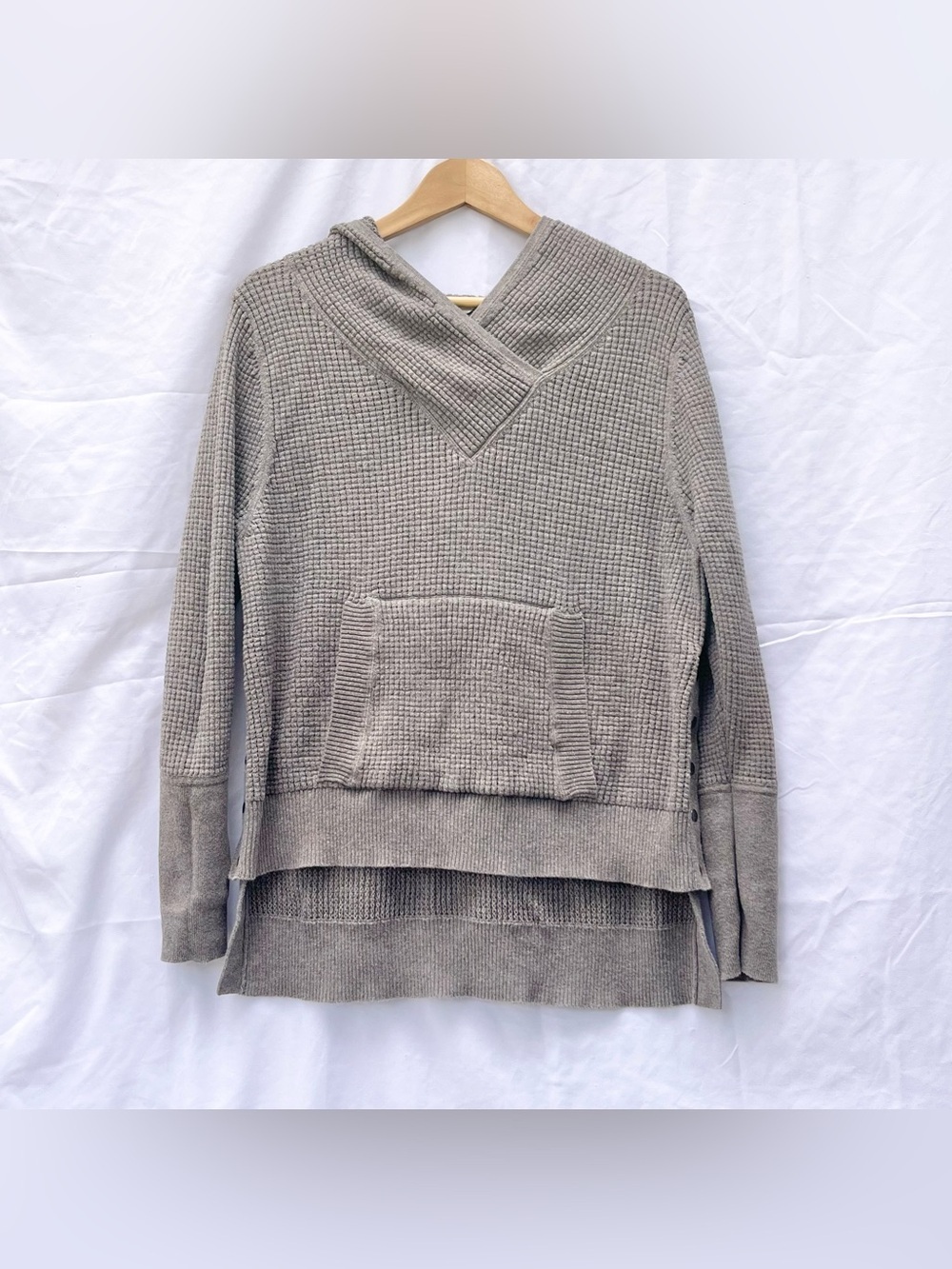 NORDSTROM | MARGARET O’LEARY WAFFLE KNIT HOODIE SWEATER IN CLASSIC TAUPE SMALL